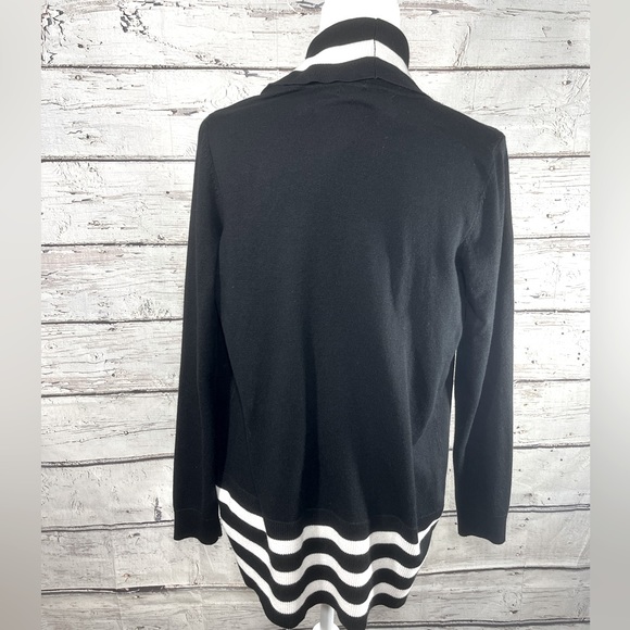 POINTELLE Open Front Cardigan Black/White-Medium - Picture 2 of 3